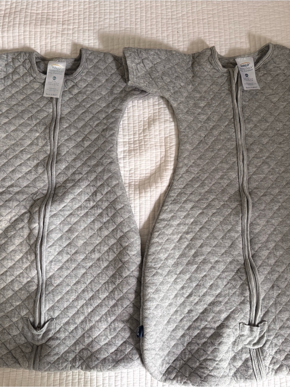 HALO Sleepsack Quilted Grey Baby Sleep Bag - Cozy Zip Front - Set of 2